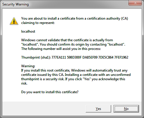 Print Screen of the Security Warning Popup