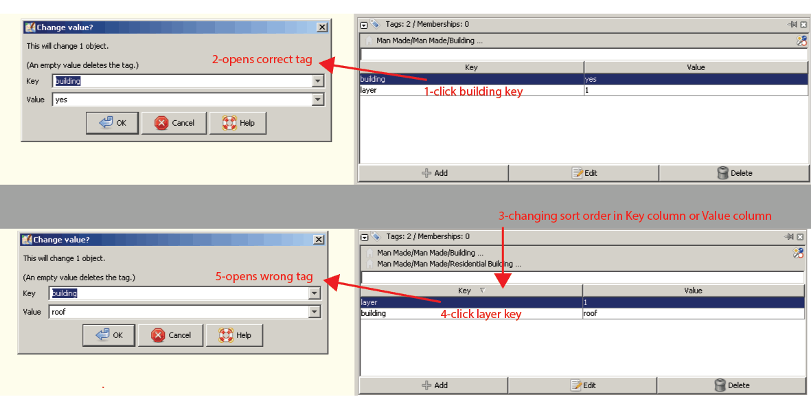 JOSM sorting problem in Tags/Menbership window