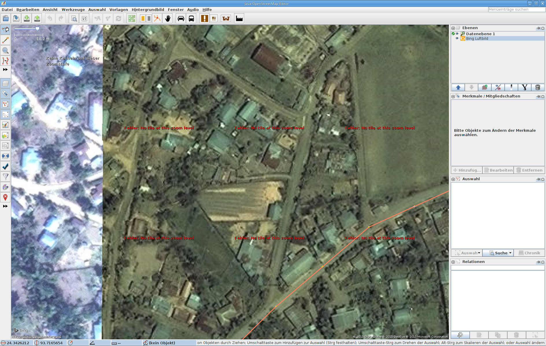 JOSM with Imagery and error message for missing tiles at ZL JOSM with Imagery and error message for missing tiles at ZL
