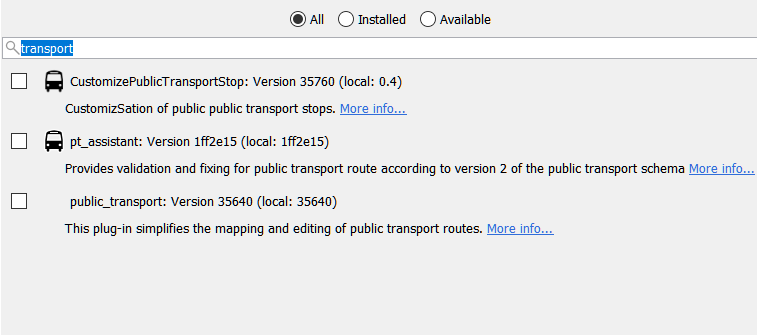 list of transport plugins without PublicTransportLayer