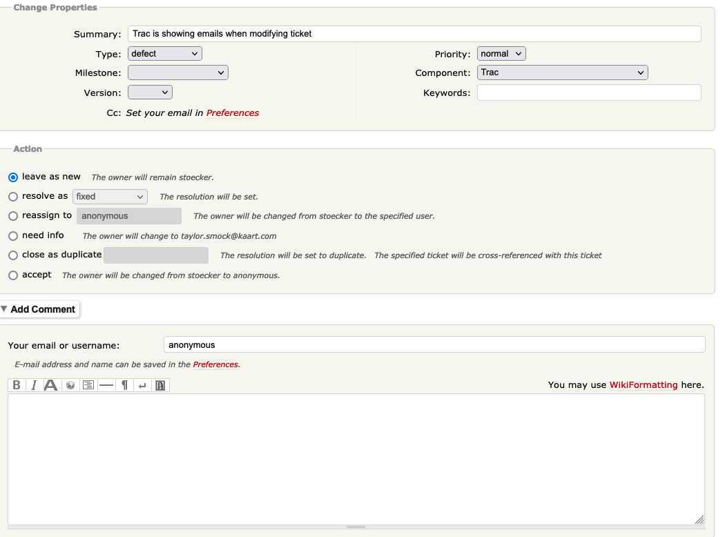 Screenshot of modify section