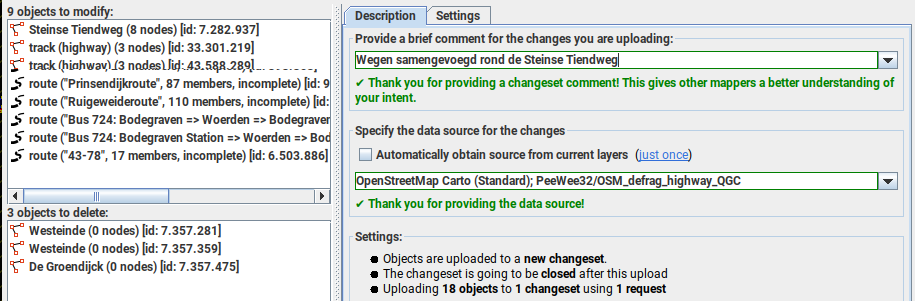 Upload dialog as is showing the ways/nodes/relations of the last upload