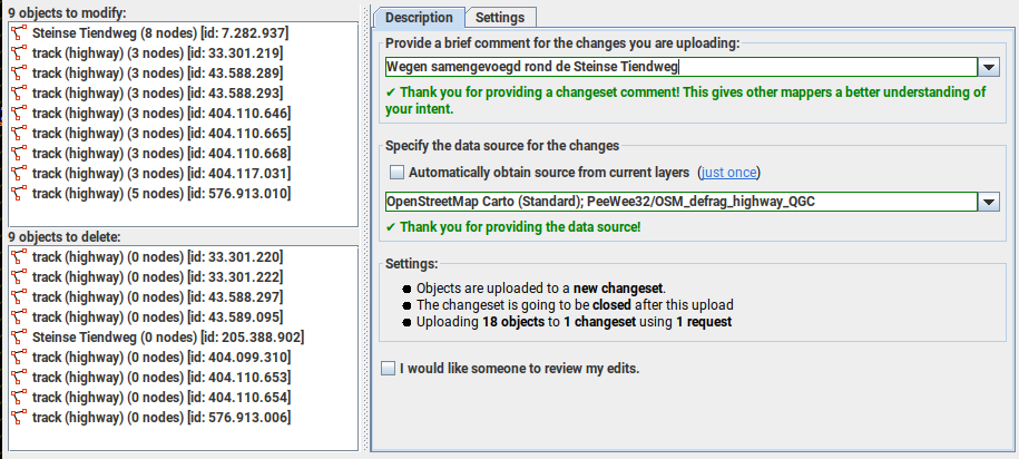 Upload dialog after resizing showing the actual ways/nodes/relations that are uploaded