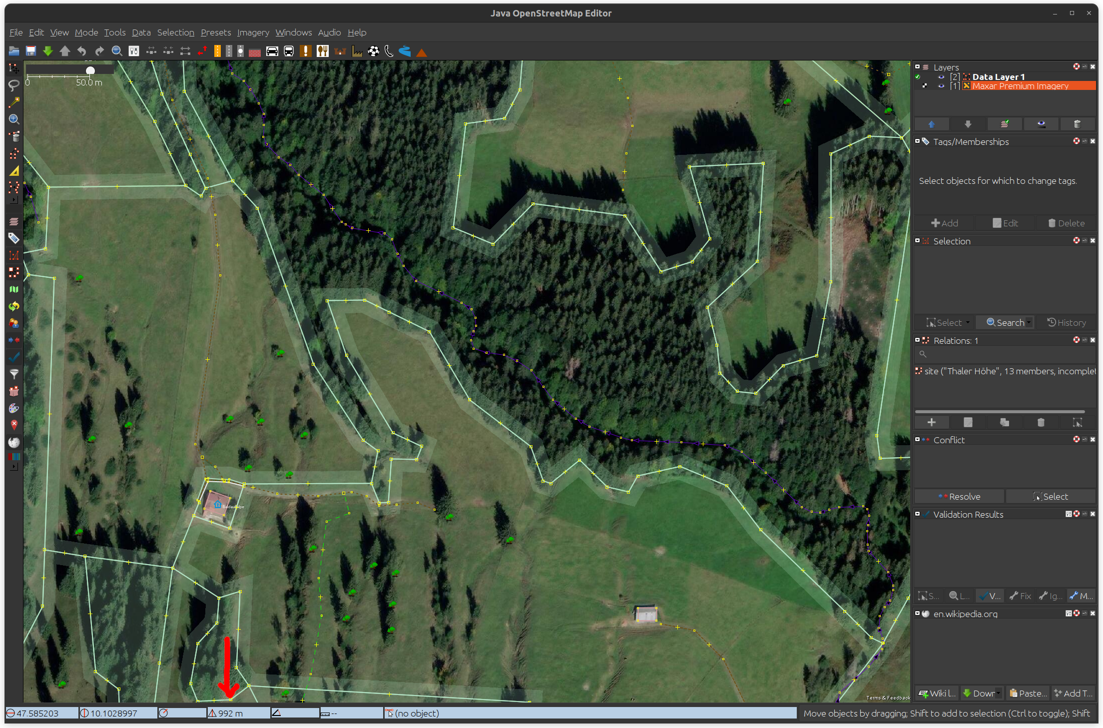 Screenshot of elevation information in MapStatus line