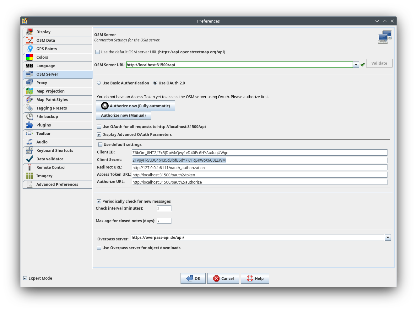 oauth2 settings