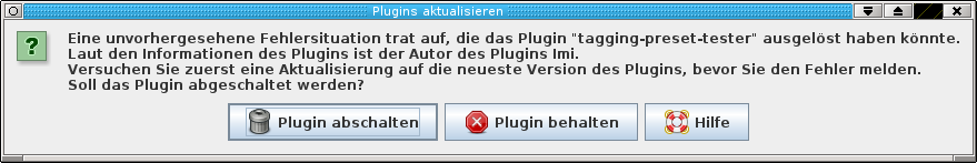 error message of the plugin tagging-preset-tester