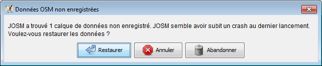 message d'invite sauvegarde automatique après plantage