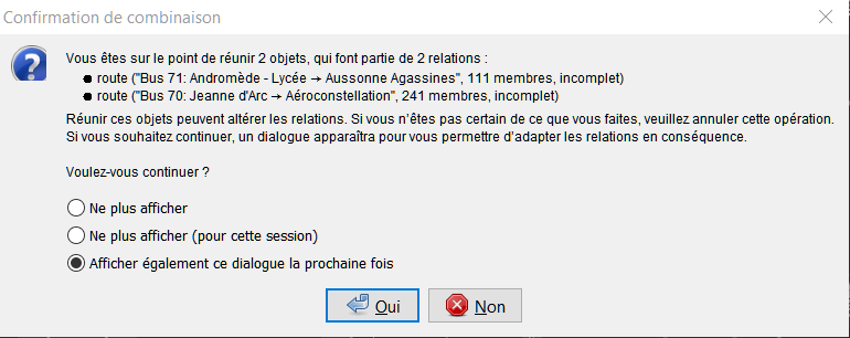 capture d'écran de l'avertissement de la relation
