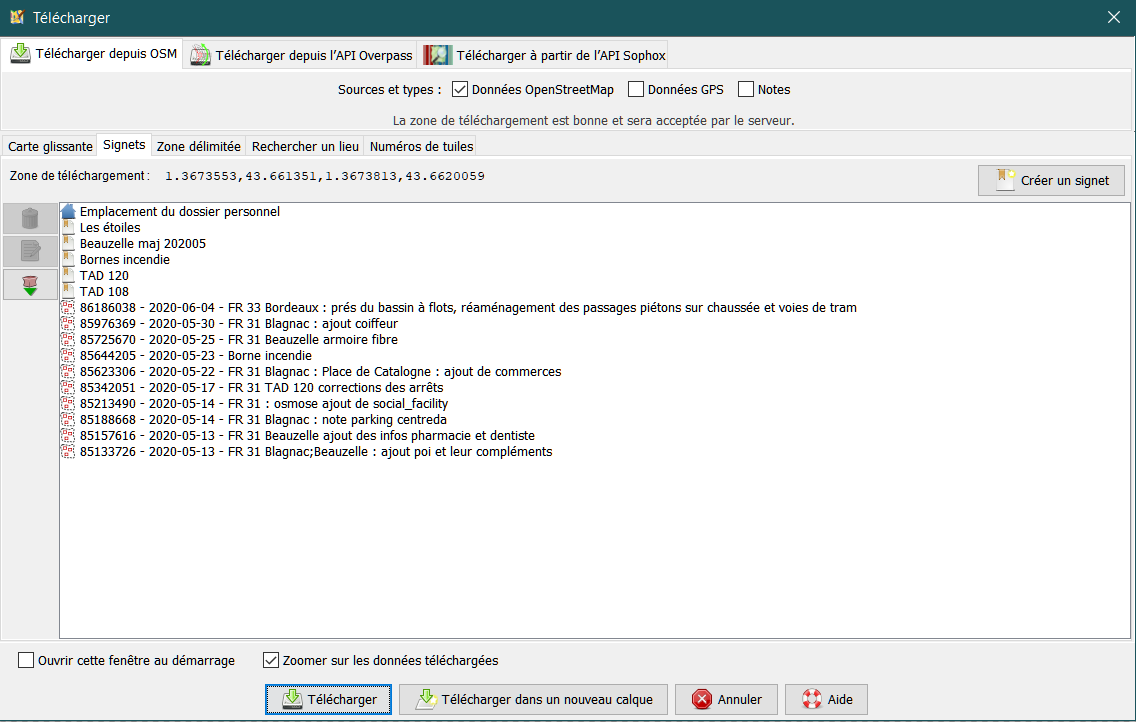 Fenêtre des signets