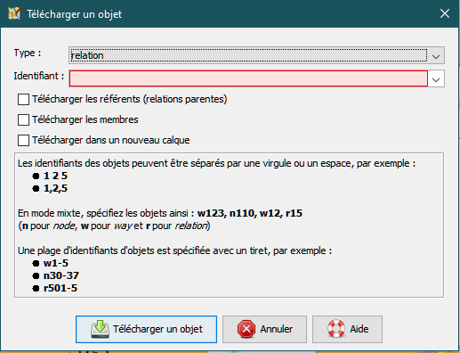 Copie écran de la fenêtre Télécharger un objet