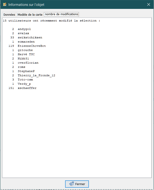 onglet nombre de modifications