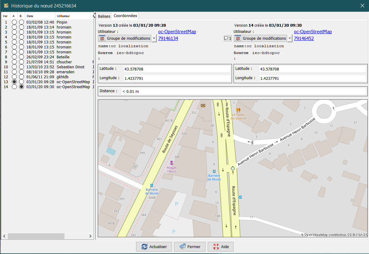 avec l'onglet des coordonnées