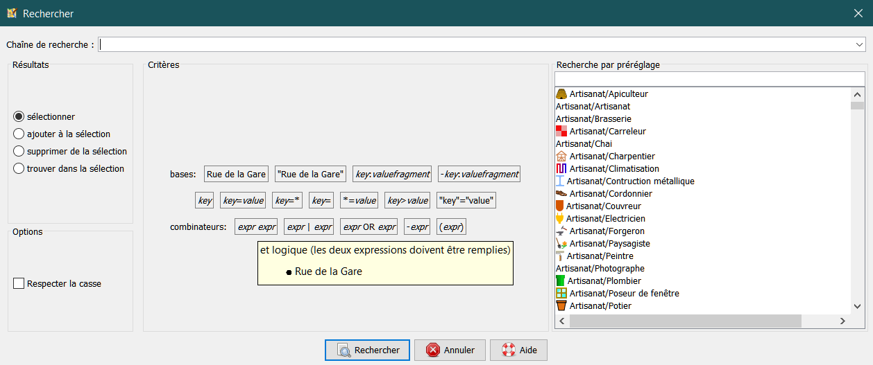 Fenêtre de recherche simple