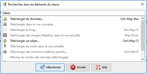 Recherche dans les éléments du menu