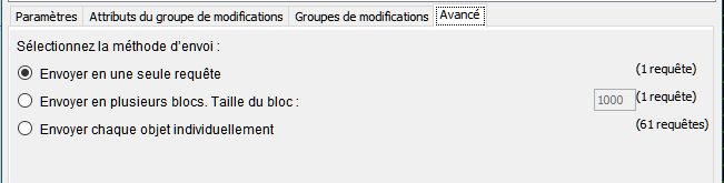 Onglet Paramètres avancés groupes de modifications