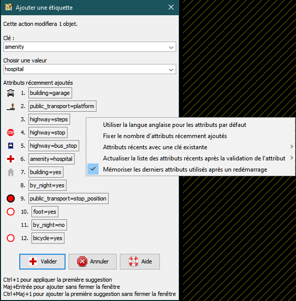 Préférences d'ajouter une étiquette