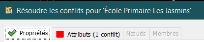Onglets de la fenêtre des conflits