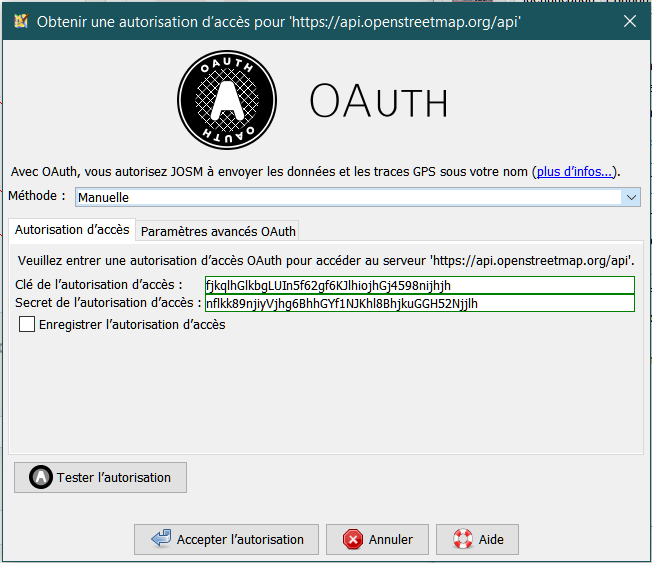 Accepter l'autorisation d'accès méthode manuelle