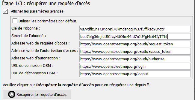 paramètres OAuth avancés de la méthode semi-automatique