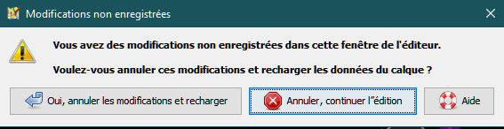 Avertissement modification non enregistrée