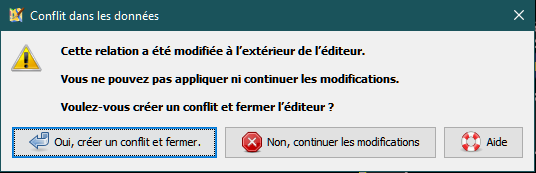 Conflit dans les données lors de la sauvegarde ou de la gestion d'une relation