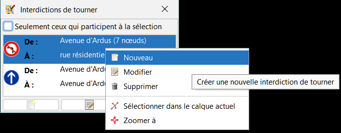 Fenêtre Latérale des Interdictions de Tourner