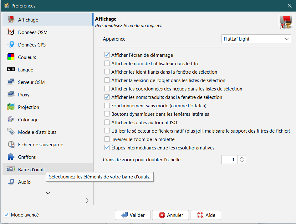 Affichage Mode Avancé
