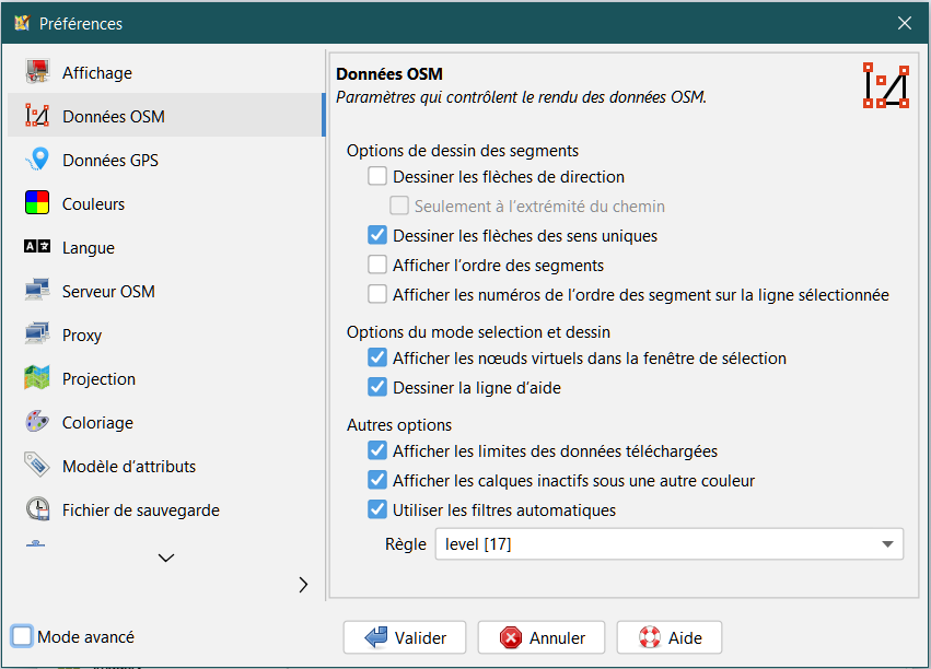 Préférences données OSM