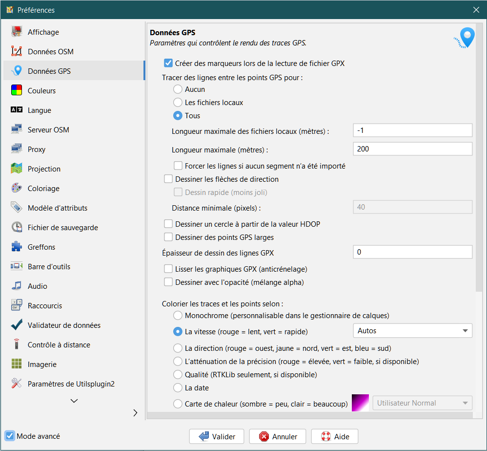 Données GPS en mode avancé