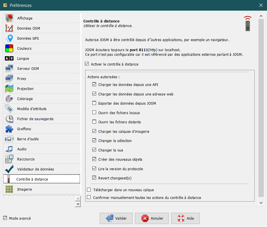 Paramètres de la fonction de contrôle à distance