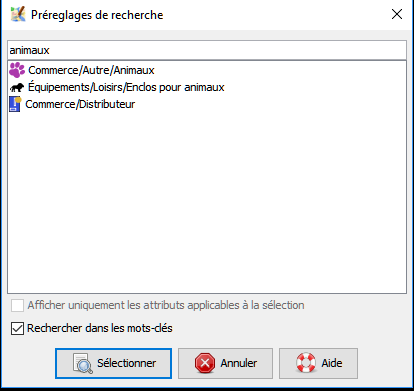 menu contextuel "Préréglages" avec le raccourci F3