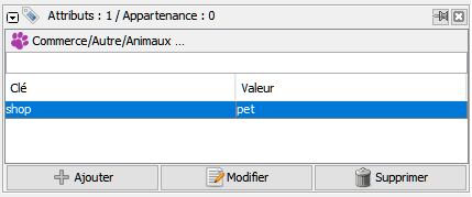 "préréglages" affichées dans la fenêtre Boîte de dialogue des propriétés Attributs/Appartenance