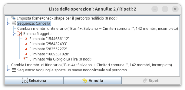 command stack dialog with Italian text
